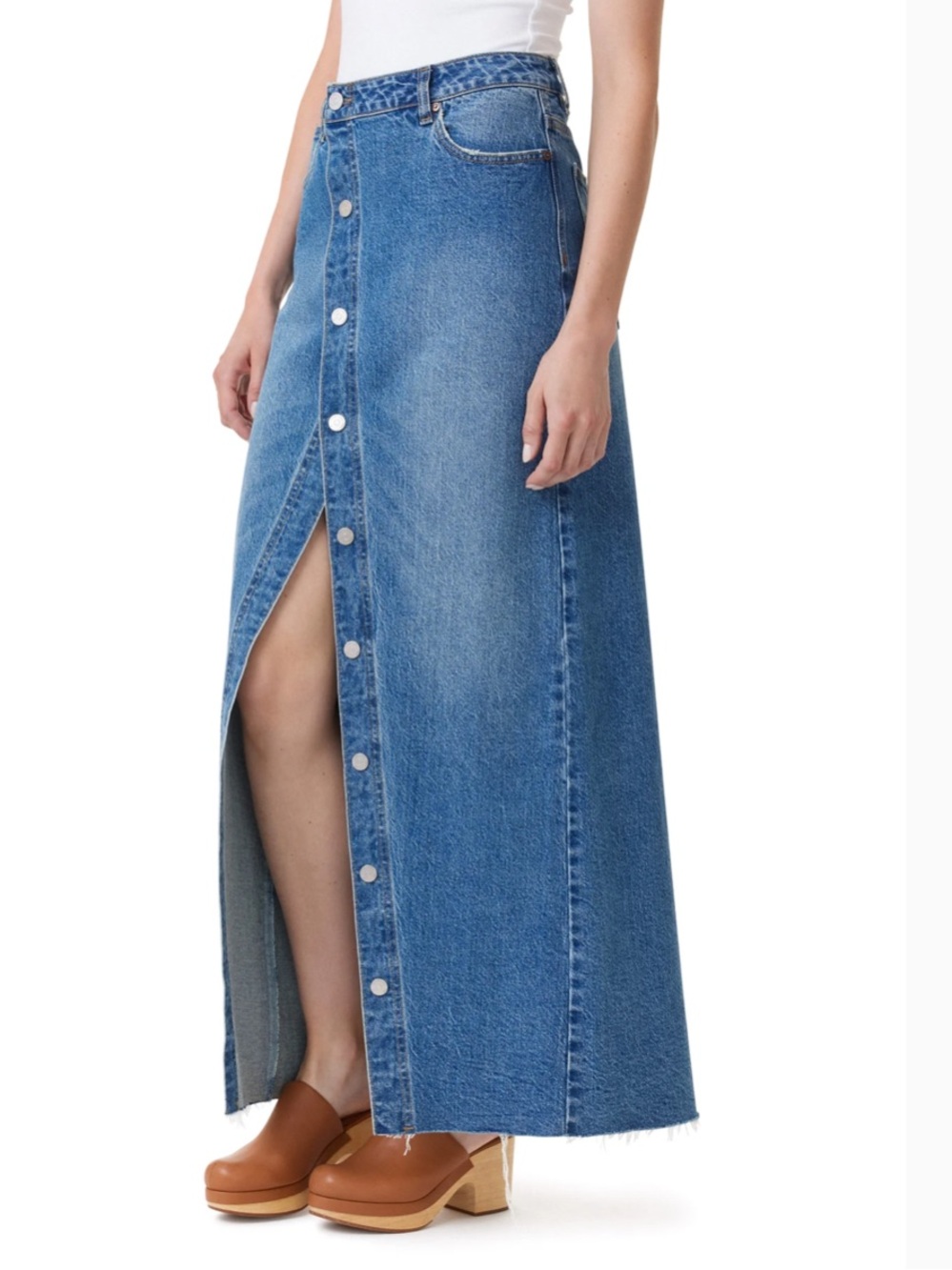 Habitual Button Front Maxi Denim Skirt Women’s 2/26 Blue Raw Hem High Rise